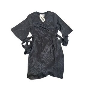 NWT Womens Savanna Jane Boutique Animal Print Black Wrap Dress - Sz M
